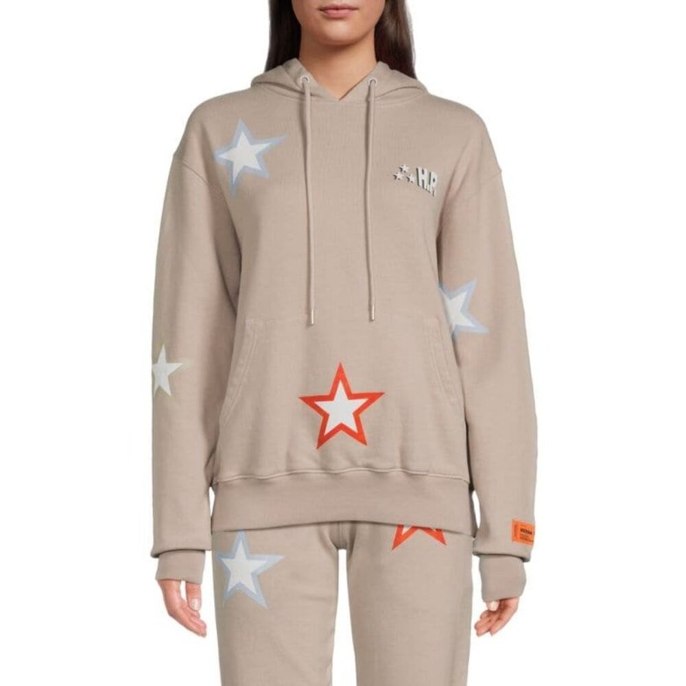 Heron Preston Star Print Drop Shoulder Cotton Hoodie Grey S